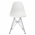 Eames Plastic Side Chair RE DSR Stuhl, Sitzschale RE poppy red re, Drahtuntergestell glanzchrom, Gleiter weiss für hartböden