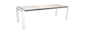 Stern Ausziehtisch 200/260x90 cm Select Alum. Weiss mit Tischplatte Silverstar Travertin