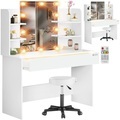 Schminktisch Lucia Weiß 140x110x40cm mit LED + Rollhocker