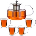 Monzana ® Teekanne Glas 1,5L inkl. Teegläser 4er-Set