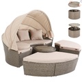 Casaria Polyrattan-Sonneninsel Creme Ø185cm mit Sonnendach
