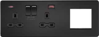 KnightsBridge Screwless 13A 2G DP Socket with USB Fastcharge + 2G Modular Combination Plate - Matt Black
