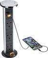 KnightsBridge IP54 3G pop-up socket with dual USB charger A+C (FASTCHARGE) - Polished chrome Cap