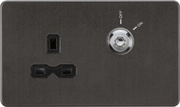 KnightsBridge 13A 1G DP Lockable socket - Smoked Bronze with black insert