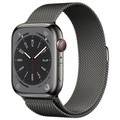 APPLE Watch Series 8 (GPS + Cellular) 45 mm - Smartwatch (Regular 140 - 220 mm, Edelstahlgeflecht, Graphite Stainless Steel/Graphite Milanese)