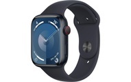 APPLE Watch Series 9 (GPS + Cellular, Alu) 45 mm - Smartwatch (S/M 140-190 mm, Fluorelastomer, Mitternacht/Mitternacht)