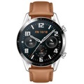Huawei Watch GT 2 Classic - Smartwatch (Breite: 22 mm, Leder (+1 Fluorelastomer-Armband als Zugabe), Braun/Silber)