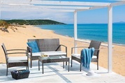 Beliani, Lounge Set Rattan braun 4-Sitzer Auflage