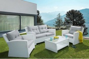 Beliani, Lounge Set weiss 4-Sitzer Auflagen grau