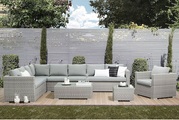 Beliani, Lounge Set Rattan grau 8-Sitzer Auflagen