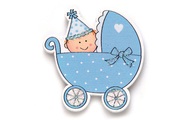 GLOREX, Holzsticker Baby+Kinderwagen blau 6St. L