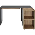 Schreibtisch mit Anbauregal Austin, 5 offene Fächer, B 1290 x T 1070 x H 760 mm, graphit/Eiche