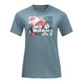 Jack Wolfskin T-Shirt aus Bio-Baumwolle Frauen Flower Logo T-Shirt Women S grau teal grey