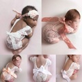Newborn Photography Prop Princess Lace Baby Romper Hollow Bow-knot Backless Heanband Baby Girl Outfit Fotografia Accessories