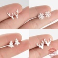 100% 925 Sterling Silver Snowflake Earrings for Women Children Jewelry Cute Small Christmas Tree Deer Antler Flower Stud Earring