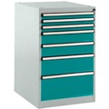 Manuflex SP1128.5021 Schubfachschrank BASETEC Stationär, Nutzhöhe 700 mm mit 7 Schubfächern, in wasserblau RAL 5021
