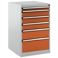 Manuflex SP1107.2001 Schubfachschrank BASETEC Stationär, Nutzhöhe 700 mm mit 6 Schubfächern, in rotorange RAL 2001