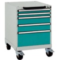 Manuflex SP1123.5021 Schubfachschrank BASETEC mobil, Nutzhöhe 500 mm mit 5 Schubfächern, in wasserblau RAL 5021
