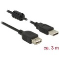 Delock USB 2.0 Verlängerungskabel [1x USB 2.0 Stecker A - 1x USB 2.0 Buchse A] 3 m Schwarz mit Ferritkern