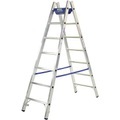 Krause 124920W Aluminium Stufen-Doppelleiter inkl. Werkzeugablage Arbeitshöhe (max.): 3.55 m Silber, Blau 8.5 kg