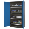 Chemikalienschrank, Flügeltür, 4 Auszugswannen, 1055x520x1950 mm, enzianblau