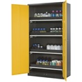 Chemikalienschrank, Flügeltür, 4 Auszugswannen, 1055x520x1950 mm, sicherheitsgelb