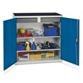stumpf® Werkstatt-Beistellschrank mit 2 Schubladen + 2 Wannen, HxBxT 1.000 x 1.000 x 500 mm, lichtgrau/enzianblau