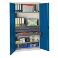 stumpf® Werkstatt-Flügeltürschrank mit 3 Schubladen + 3 Wannen, HxBxT 1.800 x 1.000 x 500 mm, lichtgrau/enzianblau