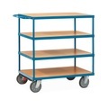 fetra® Schwerer Tisch- und Montagewagen, 4 Etagen à 800 x 1.200 mm, mit Zentralbremse