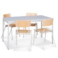 Sitzgruppe mit Stahlrohrtisch, Tisch BxT 1.600 x 800 mm + 4 Stühle, lichtgrau