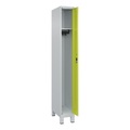 C+P Spind Classic PLUS, Füsse, 1 Abteil, HxBxT 1.950 x 250 x 500 mm, lichtgrau, clowngrün, Zylinderschloss, ohne Mitteltrennwand