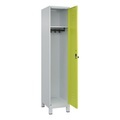 C+P Spind Classic PLUS, Füsse, 1 Abteil, HxBxT 1.950 x 400 x 500 mm, lichtgrau, clowngrün, für Vorhängeschloss, ohne Mitteltrennwand