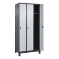 C+P Spind Classic PLUS, Füsse, 3 Abteile, HxBxT 1.950 x 900 x 500 mm, anthrazitgrau, lichtgrau, für Vorhängeschloss, ohne Mitteltrennwand