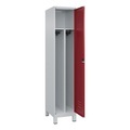 C+P Spind Classic PLUS, Füsse, 1 Abteil, HxBxT 1.950 x 400 x 500 mm, lichtgrau, rubinrot, Zylinderschloss, mit Mitteltrennwand