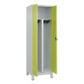 C+P PSA Doppel-Spind Classic PLUS, Füsse, 2 Abteile, HxBxT 1.950 x 600 x 500 mm, lichtgrau, clowngrün, für Vorhängeschloss