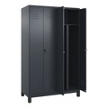 C+P PSA Doppel-Spind Classic PLUS, Füsse, 4 Abteile, HxBxT 1.950 x 1.200 x 500 mm, anthrazitgrau, anthrazitgrau, für Vorhängeschloss