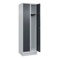 C+P Spind Classic PLUS, 2 Abteile, lichtgrau / grau, B 600 mm, mit Bodensockel, Zylinderschloss