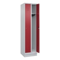 C+P Spind Classic PLUS, Sockel, 2 Abteile, HxBxT 1.950 x 500 x 500 mm, lichtgrau, rubinrot, Zylinderschloss, ohne Mitteltrennwand