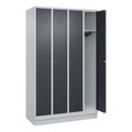 C+P Spind Classic PLUS, 4 Abteile, lichtgrau / grau, B 1200 mm, mit Bodensockel, Zylinderschloss