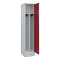 C+P Spind Classic PLUS, Sockel, 1 Abteil, HxBxT 1.950 x 400 x 500 mm, lichtgrau, rubinrot, Zylinderschloss, mit Mitteltrennwand