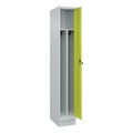 C+P Spind Classic PLUS, Sockel, 1 Abteil, HxBxT 1.950 x 300 x 500 mm, lichtgrau, clowngrün, für Vorhängeschloss, mit Mitteltrennwand