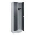 C+P Spind Classic PLUS, 2 Abteile, lichtgrau / grau, B 600 mm, mit Bodensockel, Drehriegel