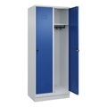 C+P Spind Classic PLUS, 2 Abteile, lichtgrau / enzianblau, B 800 mm, mit Bodensockel, Drehriegel