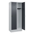 C+P Spind Classic PLUS, 2 Abteile, lichtgrau / grau, B 800 mm, mit Bodensockel, Drehriegel