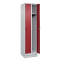 C+P Spind Classic PLUS, Sockel, 2 Abteile, HxBxT 1.950 x 500 x 500 mm, lichtgrau, rubinrot, für Vorhängeschloss, ohne Mitteltrennwand
