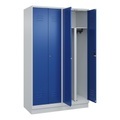 C+P PSA Doppel-Spind Classic PLUS, Sockel, 4 Abteile, HxBxT 1.950 x 1.200 x 500 mm, lichtgrau, enzianblau, Zylinderschloss