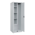 C+P Putzmittelspind Classic PLUS, 1 Abteil, Trennwand mittig, verkürzt, lichtgrau, B 600 mm, mit Bodengleitern, Drehriegel