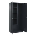 C+P Putzmittelspind Classic PLUS, 1 Abteil, Trennwand mittig, verkürzt, grau, B 800 mm, mit Bodengleitern, Drehriegel