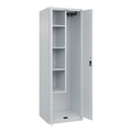 C+P Putzmittelspind Classic PLUS, 1 Abteil, Trennwand mittig, verkürzt, lichtgrau, B 600 mm, mit Bodengleitern, Zylinderschloss