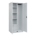 C+P Putzmittelspind Classic PLUS, 1 Abteil, Trennwand mittig, verkürzt, lichtgrau, B 800 mm, mit Bodengleitern, Drehriegel